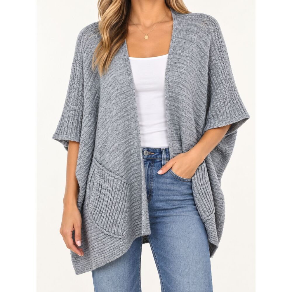 Cocogio Italy Gray Wool Alpaca Cardigan Sweater OS Oversized Open Front Poncho